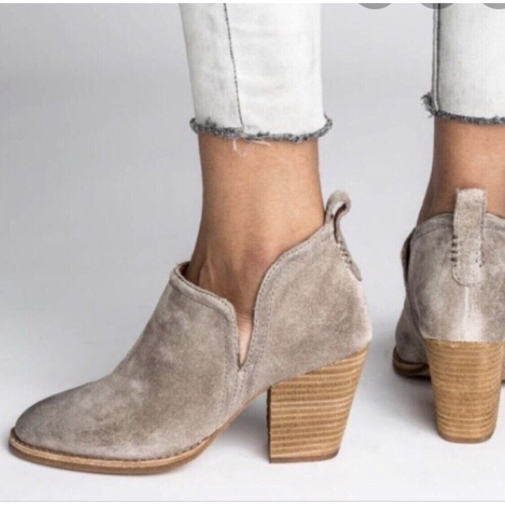 Jeffrey Campbell Rosalee Gray Suede Cutout Ankle Booties Heeled Size 8.5